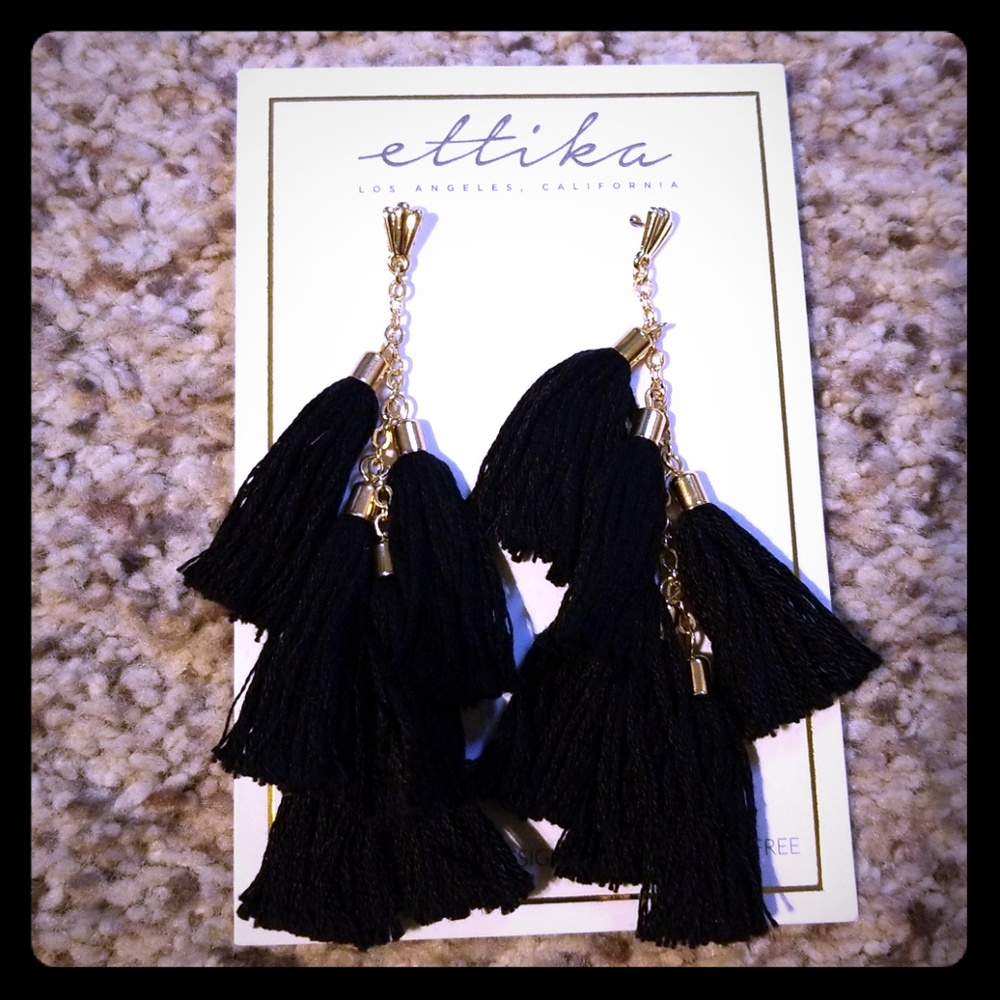 Brand new, black tassel Ettika earrings